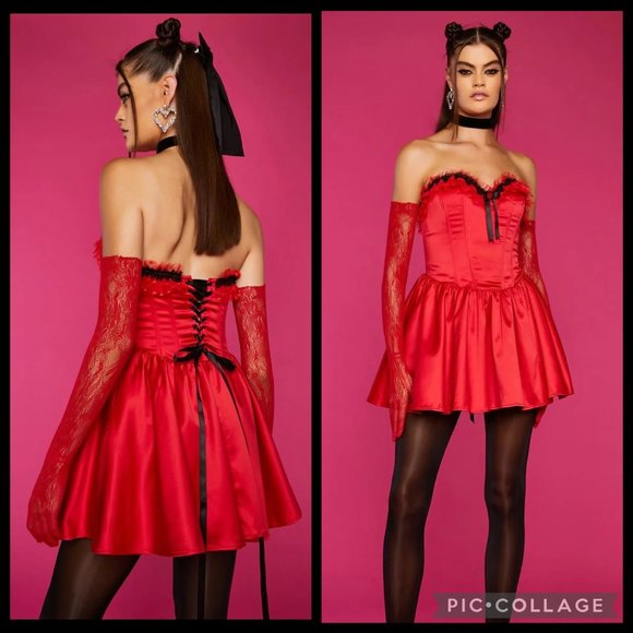 NWT Sugar Thrillz x Dolls Kill Cuffin' Season Red Corset Dress XS - Picture 1 of 9
